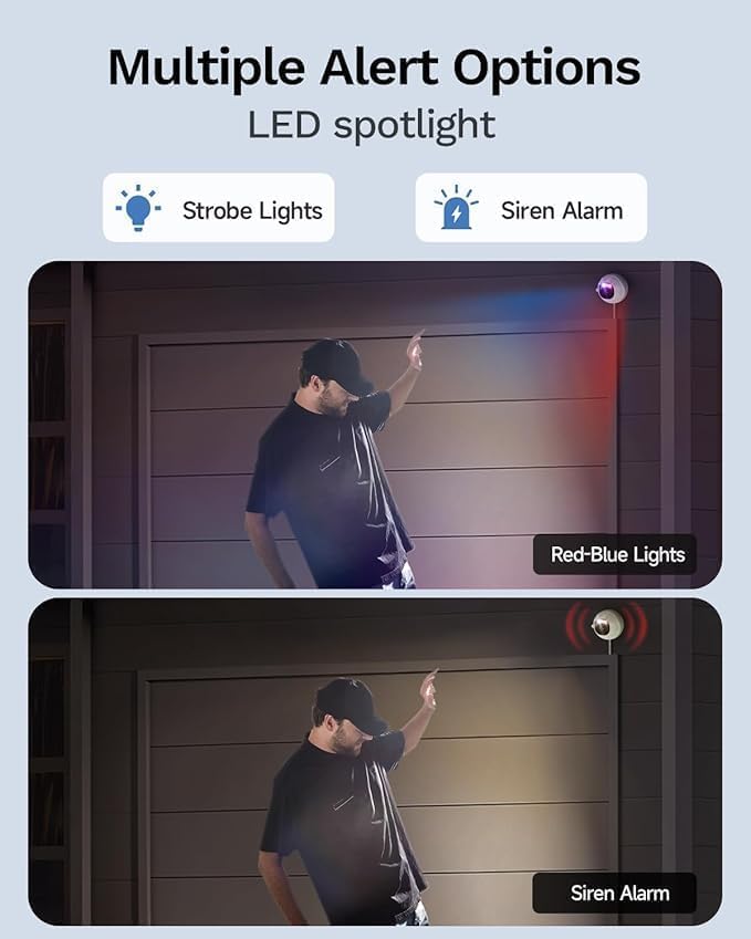 LongPlus 8MP 4K UHD Poe Wired Security Camera Outdoor for Security Cameras System, Cameras for Outdoor Home Security Spot Lights Color Night Vision, Red-Blue Alarm Lights & Sound LP8MEF8