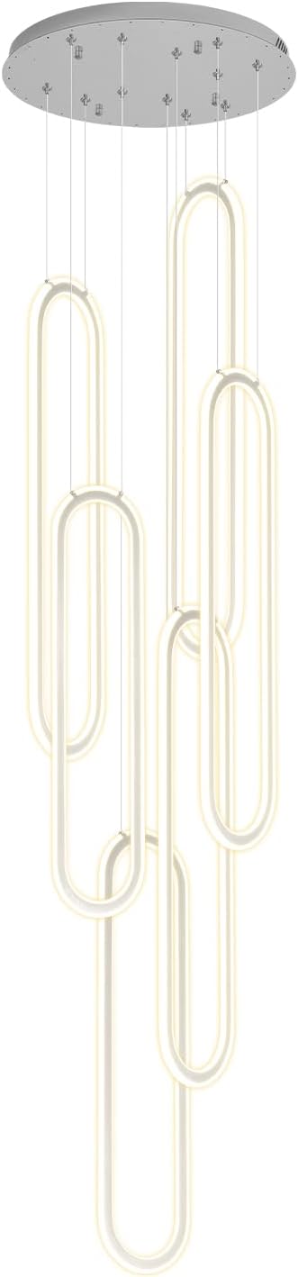 Flashing God H138 Modern Chandelier 6-Rings Large Chandelier for High Ceiling Led Dimmable Ring Pendant Lighting Chrome Contemporary Chandeliers for Villa Foyer Entrance Living Room