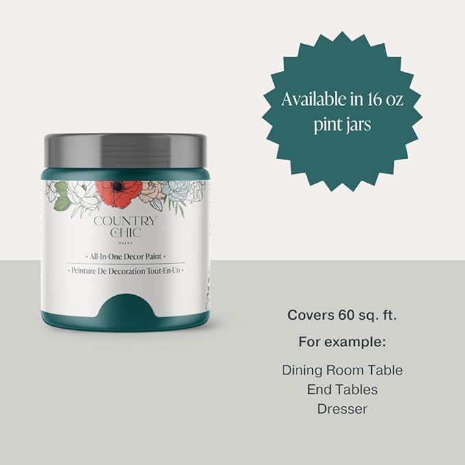 Country Chic All-in-One Chalk Paint for Furniture, Cabinets, Home Decor, Eco-Friendly, Matte Finish, Built-In Primer & Top Coat for Wood, Metal - Aurora (Teal Blue) - Pint 16 oz (475 ml)