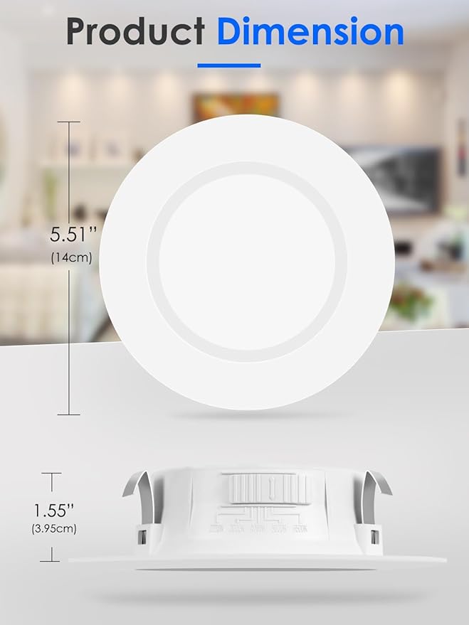 Energetic 24 Pack 4 Inch 5CCT Retrofit Recessed Ceiling Lighting, LED Can Lights, Dimmable Downlight, 5.4W, Equivalent 45W, 2700K/3000K/4000K/5000K/6500K Selectable, Damp Rated, Baffle Trim, ETL