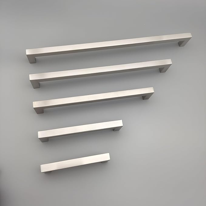 30 Pack 5 Inch (Center to Center 5in) Brushed Nickel Cabinet Pulls Square Drawer Handles Sliver Cupboard Handles Modern SUS 304 Stainless Steel Kitchen Cabinet Handles