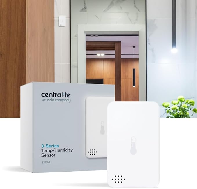 Zigbee Temperature & Humidity Sensor by Ezlo – Monitors Temperature and Humidity Levels Across Your Home – Ideal for Bedrooms, Living Rooms, and Nurseries. Works with Alexa and Zigbee Hubs