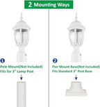 LIT-PaTH Dusk to Dawn Outdoor Post Lighting Fixture Pole Lantern, E26 Medium Base Max 60W, Aluminum Housing Plus Glass, Bulb Not Included (White, 2-Pack)