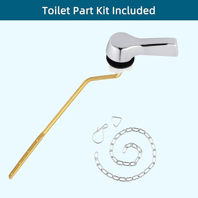 Hygie Rinse Universal Metal Toilet Handle Lever Flush Replacement, Side Mount Toilet Handle with Stainless Steel Flapper Chains, Toilet Repair Kit, Chrome