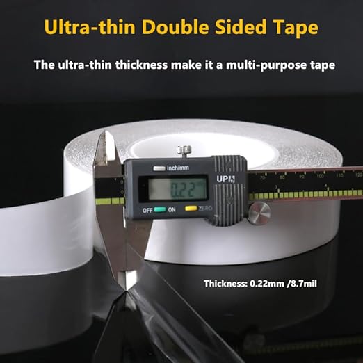 Super Thin Double Sided Tape 1inch x 82 feet Heavy Duty Clear Sticky Mounting Tape for DIY Crafts, Woodworking, Carpets, Posters, Photos, Scrapbook, Fashion Clothing, Heat Resistant, Residue Free