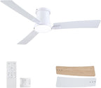 52 Inch Ceiling Fans with Lights,White Modern Flush Mount Ceiling Fans,Low Profile Ceiling Fan for Bedroom,Courtyards,Living Room,3CCT Dimmable,6-Speed Reversible,Noiseless&Quiet Motor,ETL Listed