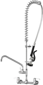 Commercial Faucet with Sprayer,BESTJEEF Commercial Wall Mount Kitchen Sink Faucet with Pre Rinse Sprayer for Kitchen Cook - 47" Height Faucet with 8" Center and 12" Add-On Spout