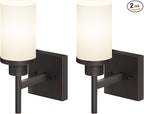 Wall Lights Over Mirror Bathroom Vanity Light Fixtures with White Frosted Glass Shade, Wall Sconces for Porch, 2 Pack Oil Rubbed Bronze T001ORB-L1-P2