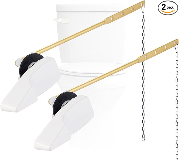Hygie Rinse 2PACK Universal Metal Toilet Handle Replacement Kit Compatible with American Standard/Mansfield/Gerber Toilet, Front Mount Toilet Tank Flusher Lever with Flapper Chain, White