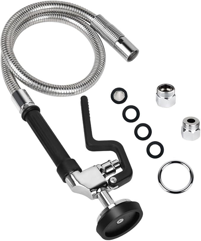 Pre Rinse Hose with Sprayer Valve, 38 Inch Commercial Dish Spray Hose with Spray Head for Commercial Restaurant Kitchen Faucet -Black