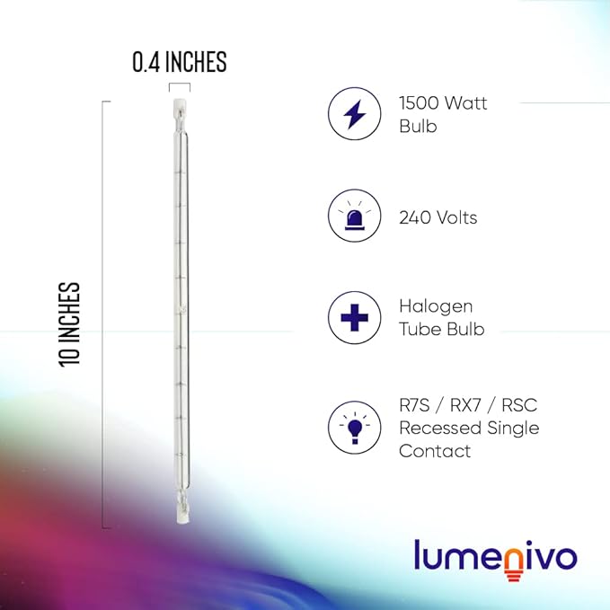 lumenivo 1500 Watt Quartz Halogen Light Bulbs Replacement for GE Proline 24932, Q1500T3CL/PRO-6P 240V T3 Bulb - J Type with R7S Base - Clear Finish - 6 Pack