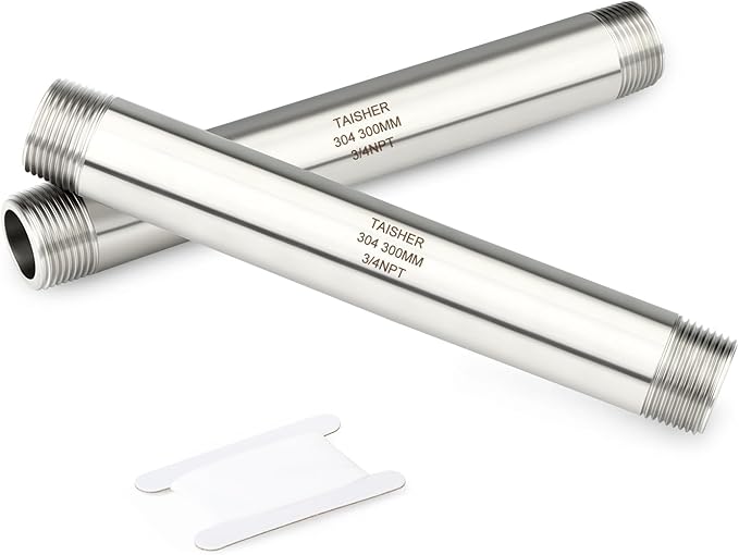 TAISHER 2PCS Stainless Steel Pipe Fittings, 3/4" NPT Male x 3/4" NPT Male Threaded, 12" Length Thickened Nipple Cast Pipe