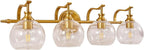 ANDY STAR Brass Vanity Light, Gold Bathroom Light Fixtures 4 Lights, 27.8 Inch Vintage Bathroom Sconces, Brushed Brass Vanity Lighting with Globe Clear Glass Shade, E26 Base (Bulbs Not Included)