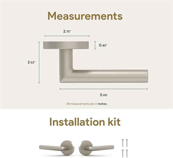 Mega Handles Ronn Dummy Lever Door Handle Set for Closet or French Doors, Single Side, Non-Turning Reversible Door Levers, Fits All Standard Door Sizes, Screws Included - Satin Nickel (2 Pack)