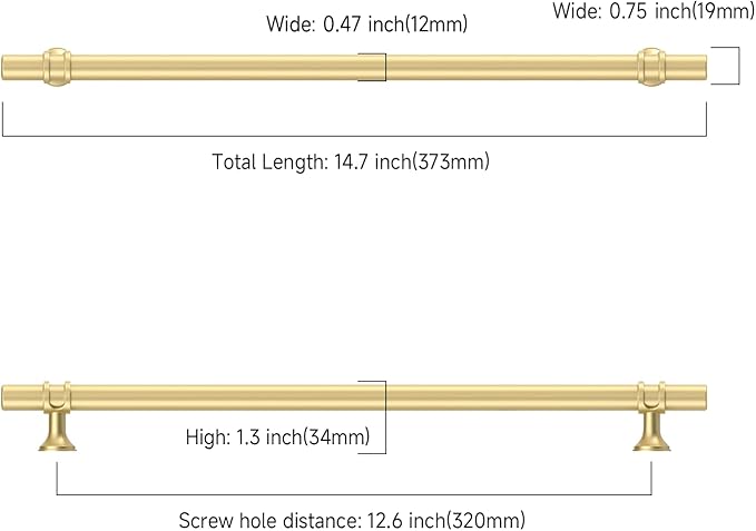 Asidrama 10 Pack 12.6 Inch(320mm) Brushed Gold Kitchen Cabinet Handles, Cabinet Pulls Kitchen Cabinet Hardware Cupboard Handles Drawer Pulls