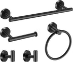 Towel Bar Set Mattel Black, Bathroom Accessories Set 5pcs Including 16'' Tower Bar, Towel Ring and 2 PCS Towel Hooks