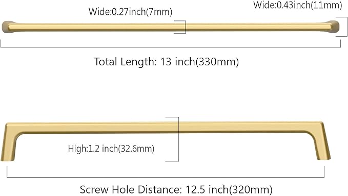 6 Pack 12.6 Inch Long Gold Cabinet Pulls and Handles for Kitchen and Wardrobe