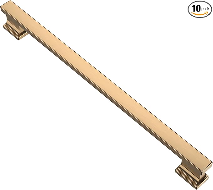 Alzassbg 10 Pack Champagne Bronze Cabinet Pulls, 9 Inch(228.5mm) Hole Centers Kitchen Cabinet Handles for Cabinets and Drawers AL3061TGP