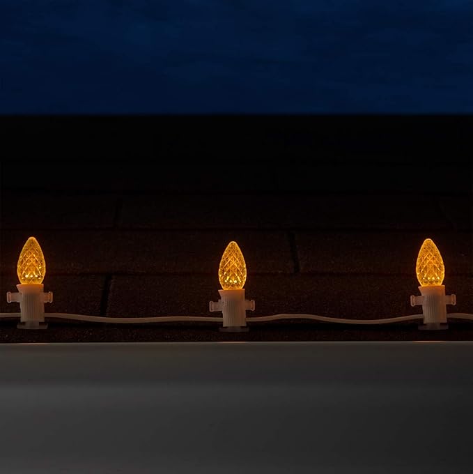 Wintergreen Lighting OptiCore C7 LED Christmas Light Bulbs - 25 Pack Heavy Duty Premium Outdoor Christmas Lights, E12 Base (Gold Faceted)