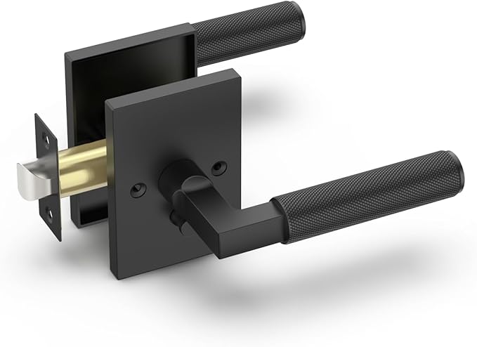 Asidrama 1 Pack Black Privacy Door Handles, Door Lever with Door Knobs Indoor for Bedroom or Bathroom, Heavy Duty Door Handles Interior with Locks for Left Right Sided Doors