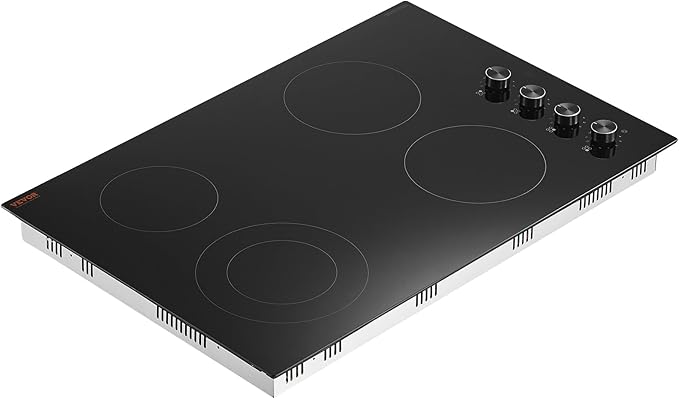 VEVOR Electric Ceramic Cooktop, Built-in Electric Stove Top, with Glass Panel, Knob Control, 11 Heat Levels, for Diverse Cooking Requirements (30inch-4burners/220V)
