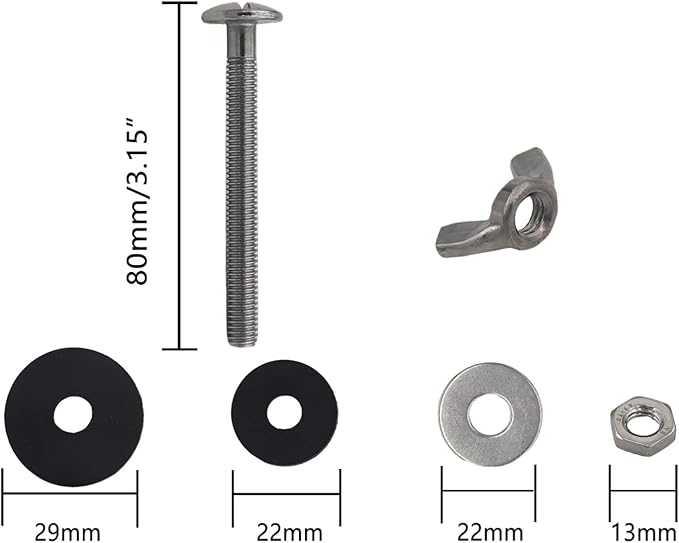 2 PCS Toilet Tank to Bowl Bolts Repair Kit, 5/16 * 3.15 inch Heavy Duty Rustproof Stainless Steel Toilet Bolts