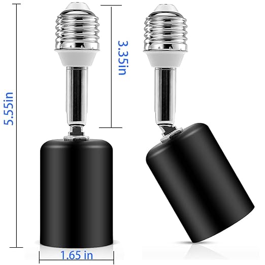 Ceramic & Metal E26 Light Socket Extender,150w-Heat-resistant-Ideal for Light Holder Extension,Electrical Socket Extender 180° Bendable Socket Adapter Screw Base Light Bulb Socket, 2pcs (Black)