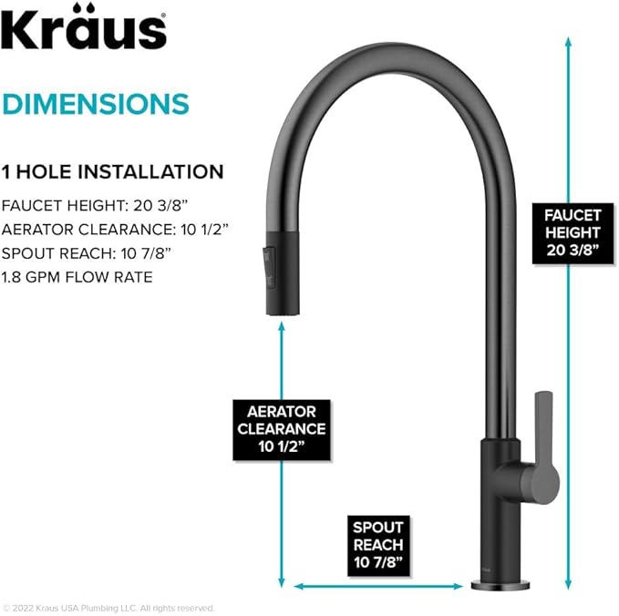 KRAUS Oletto High-Arc Single Handle Pull-Down Kitchen Faucet in Matte Black/Spot Free Black Stainless Steel, KPF-2821MBSFSB