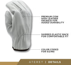 ATERET 120 Pairs Small Heavy Duty Durable Cowhide Leather Work Gloves I Driver Gloves for Truck Driving, Warehouse, Gardening, Farming