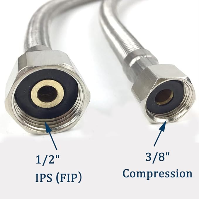 60" Faucet Supply Line,3/8" Comp x 1/2" FIP Flexible Faucet Connector,Stainless Steel Braided Supply Line for Long Distance Use of Faucet Sink, Water Heater, Angle Valve（Plumbers Tape Include)