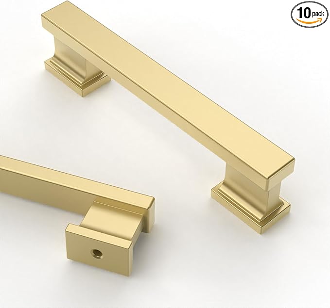 Asidrama 10 Pack 3.75 Inch(96mm) Brushed Gold Kitchen Cabinet Handles, Cabinet Pulls Kitchen Cabinet Hardware for Cupboard Drawer Pulls