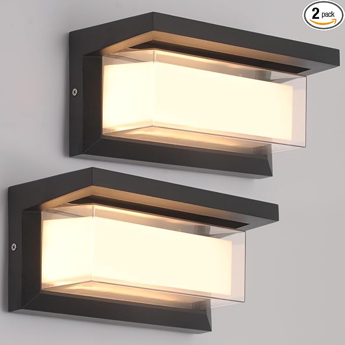Outdoor Wall Lights 2Pack LED 3 Color Outdoor Light Fixture Wall Mount Exterior Lights 2100Lm IP65 Exterior Wall Sconce，Rustproof Sconce with Double Shade, Matte Black Light for Porch
