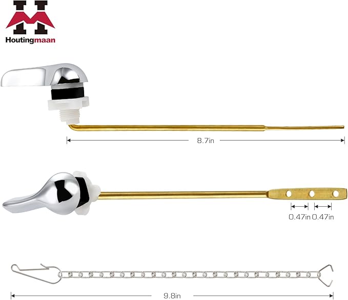 Toilet Flusher Replacement Kit, Universal Front Mount Toilet Handle Tank Flush Lever Replacement Handle with Stainless Steel Flapper Chains for Most Front Mount Toilets, Chrome Toilet Handle