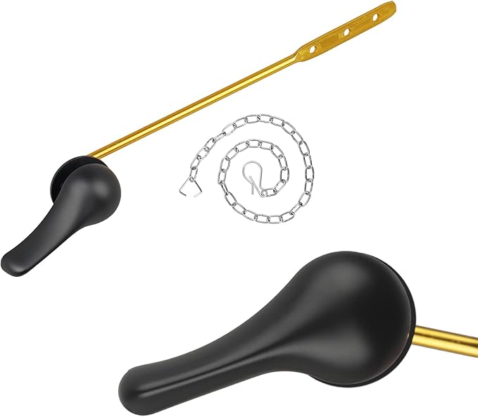 Toilet Handle Replacement Kit, Toilet Flush Handle with Stainless Steel Flapper Chains, Universal Toilet Lever for Most Front Mount Toilets, Matte Black Toilet Flush Lever
