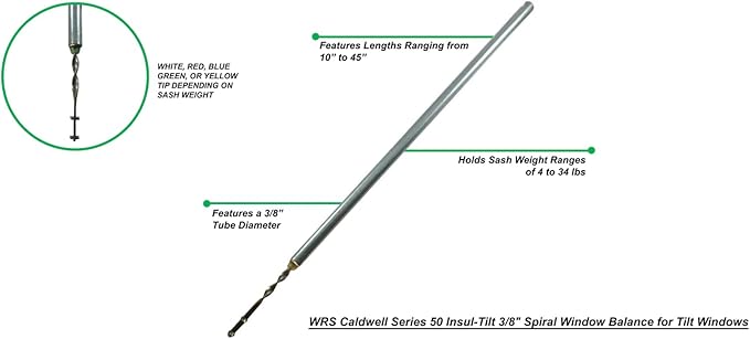 WRS Caldwell Series 50 Spiral Balance for Tilt Windows-3/8", 39" Length, Green Tip(14-26 lbs)-Durable Laser Welded Aluminum Tube for Smooth Window Operation in Residential & Commercial Tilt Windows
