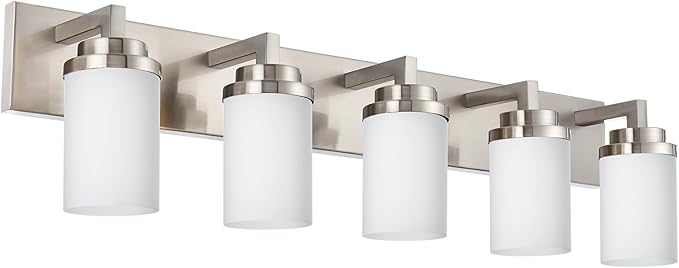 TODOLUZ Brushed Nickel Bathroom Light Fixtures, 5-Lights Modern Vanity Lighting Over Mirror, Farmhouse Wall Mount Lamp for Bedroom Kitchen