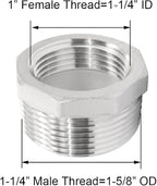 Joywayus Stainless Steel Hex Head Bushing Reducer Pipe Fitting 1-1/4 NPT Male × 1 NPT Female (Pack of 2)