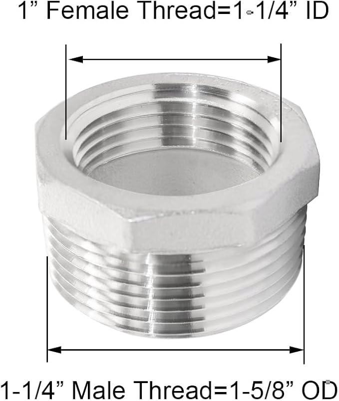 Joywayus Stainless Steel Hex Head Bushing Reducer Pipe Fitting 1-1/4 NPT Male × 1 NPT Female (Pack of 2)