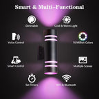 KIZON Smart Outdoor Wall Light, Modern RGBCW Sconce Color Changing, Dimmable Up and Down Lights Black Outdoor Light Fixture App Control with Remote Compatible with Alexa Google Assistant, ETL Listed