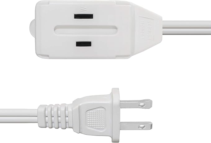 CMPLE - 3-Outlet Household Indoor Extension Power Cord - 2 Prong with Protection Outlet Cover - 6 Feet, White, (2 Pack)