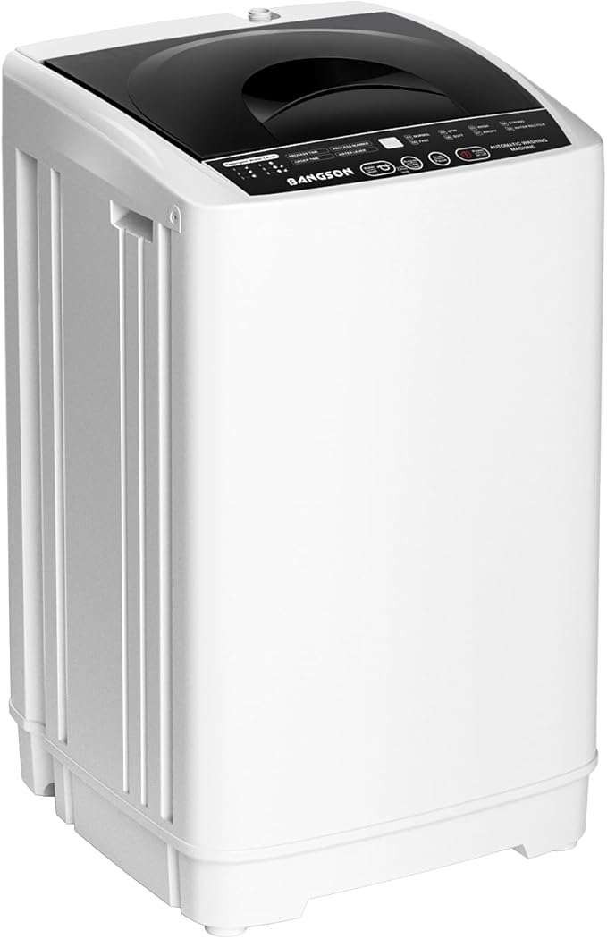 BANGSON 1.31cu.ft Portable Washing Machine, Full-Automatic Washing Machine with 8 Programs 6 Water Levels, Drain Pump and LED Display, Compact Washer for Apartments, RVs, Homes, White