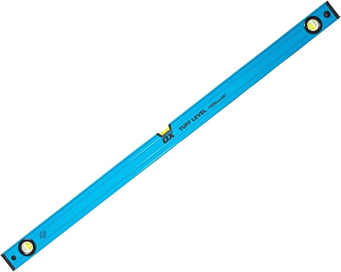 OX Tools OX-P503412 48-inch TUFF Level with Shock Resistant End Caps – Single Solid Piece Box Level Body to Keep Mud Out & Reinforced Vials 4 foot level Contractor Grade Aluminum Box Level