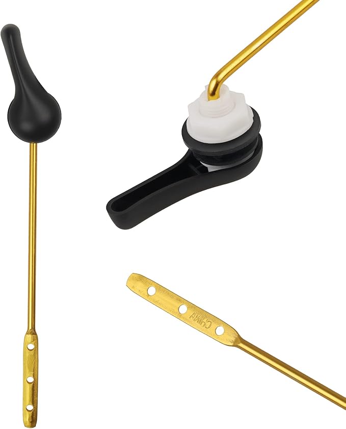 Toilet Handle Replacement Kit, 2-Pack Toilet Lever Flush Handle, Toilet Flusher Handle Lever with Stainless Steel Flapper Chain, Front Mount Toilet Trip Levers Fit for Most Toilet Tanks, Matte Black