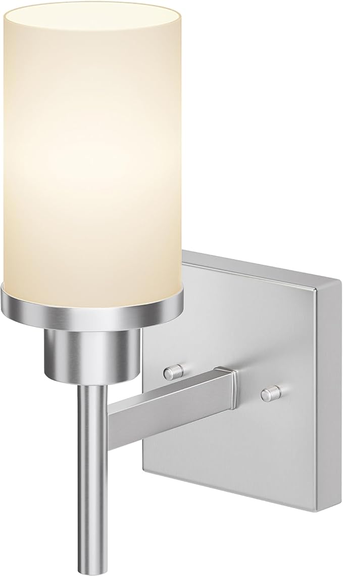 Bathroom Light Fixtures Brushed Nickel Vanity Lights with White Frosted Glass Shade, Wall Lamp for Mirror Kitchen Bedroom Living Room Porch T001BR-L1