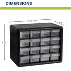 Akro-Mils 16-Drawer Plastic Drawer Storage Cabinet for Garage Organization, Beads, Makeup Organizer, Building Bricks Storage, Teacher Toolbox, 10-1/2-Inch W x 6-1/2-Inch D x 8-1/2-Inch H, 10116 Black