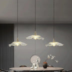 Glass Pendant Lights Full Brass Modern Pendant Lighting Fixture 11 Inch with Rippled Transparent Shade Adjustable Hanging Lamp for Dining Room and Kitchen Island