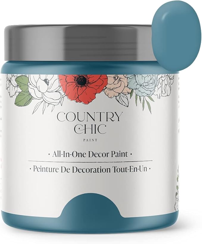 Country Chic All-in-One Chalk Paint for Furniture, Cabinets, Home Decor, Eco-Friendly, Matte Finish, Built-In Primer & Top Coat for Wood, Metal - Tide Pool (Blue) - Pint 16 oz (475 ml)