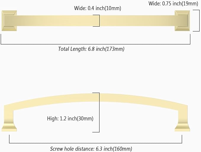 Asidrama 10 Pack 6.3 Inch(160mm) Hole Centers Kitchen Cabinet Handles, Brushed Brass Cabinet Pulls Kitchen Cabinet Hardware for Cupboard Drawer Pulls