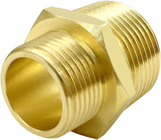 Hooshing 2PCS 1" NPT Male to 3/4" NPT Male Brass Pipe Fittings Reducing Hex Nipples Adapter for Plumbing