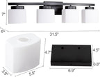 4-Light Matte Black Vanity Light Fixture with White Glass Shade for Bathroom Over Mirror, 31.5 Inches
